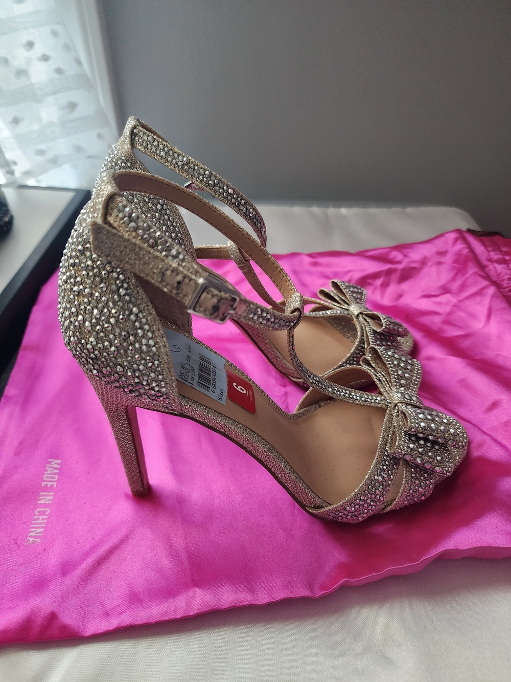 INC International Concepts Gold Crystal Bow High Heel Sandals